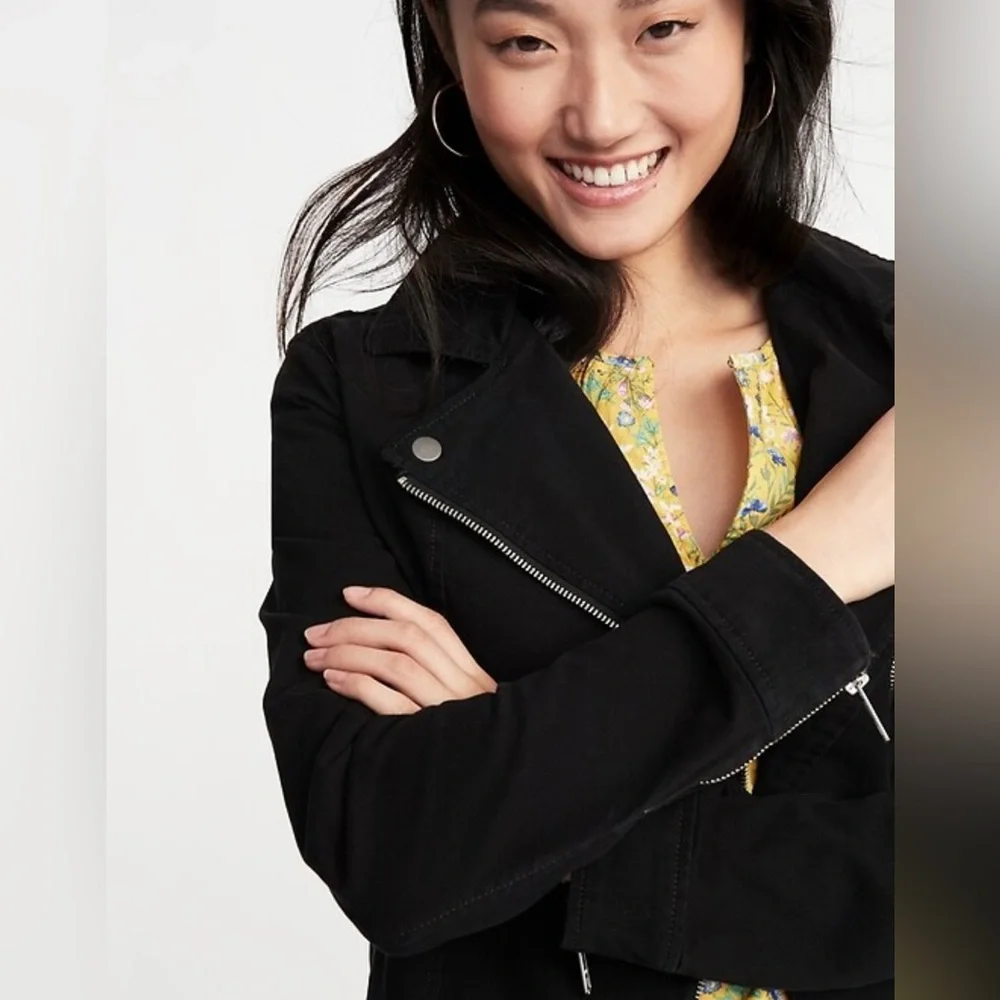 Old Navy Faux Suede Black Moto Jacket size Large Tall - Picture 2 of 11